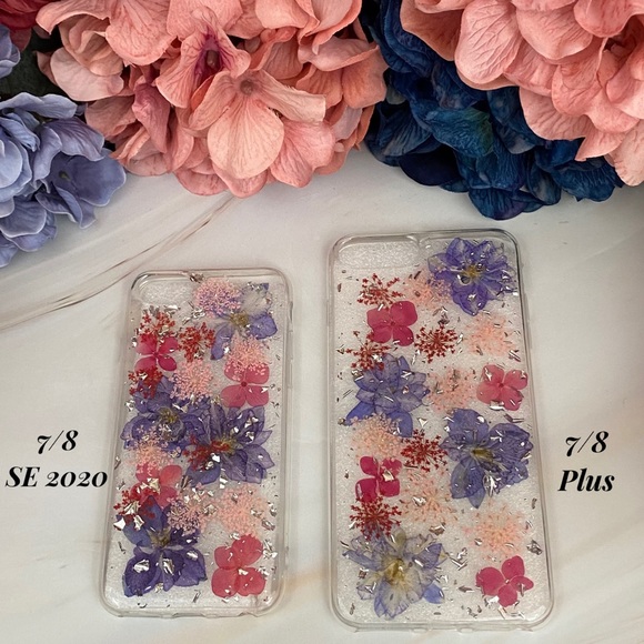 Beautiful Hand Pressed Pink & Purple Flower Glitter iPhone Case - Picture 13 of 16